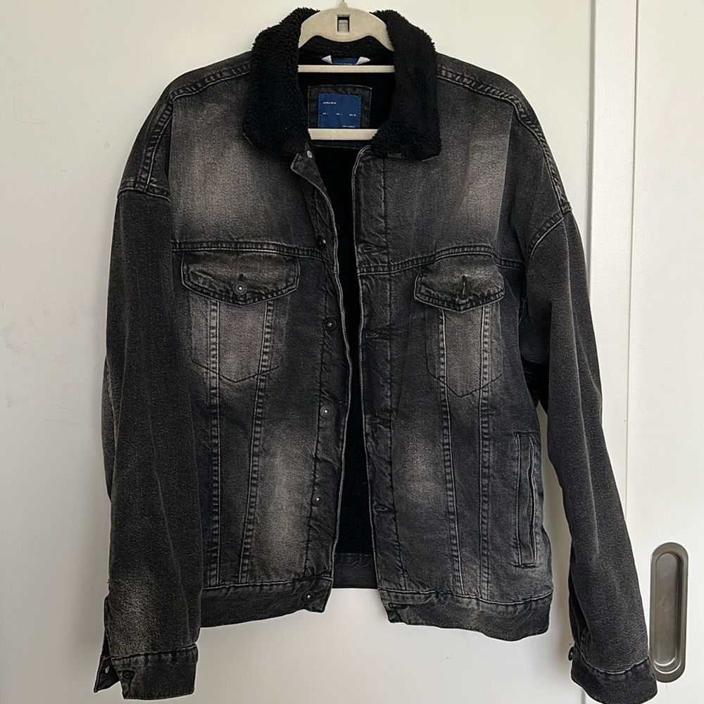 Zara Man Denim with faux shearling Jacket